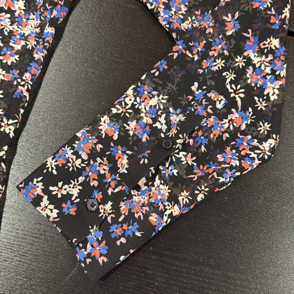 Express Sheer Floral Long Sleeve Collared Button-Up Top  with Sleeve Tabs - XS - Picture 8 of 11